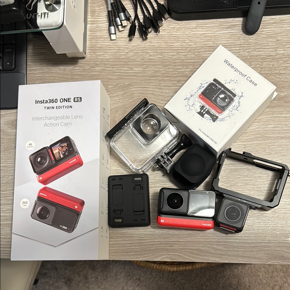Insta360 ONE RS Twin Edition Action Camera with accessories